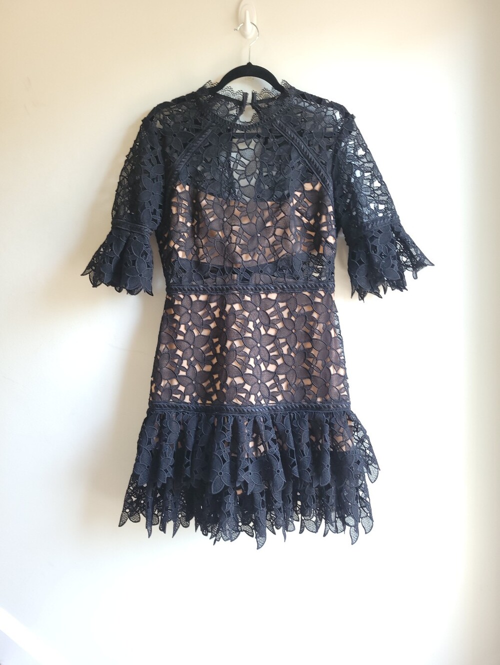 ZINI BOUTIQUE Black Lace Guipure Overlay Fit & Flare Dress 6